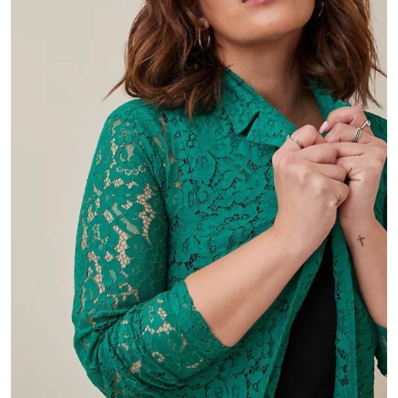 🆕 Green Lace Trench Coat 2 2X 18 20 NWT Torrid New! - Picture 2 of 7